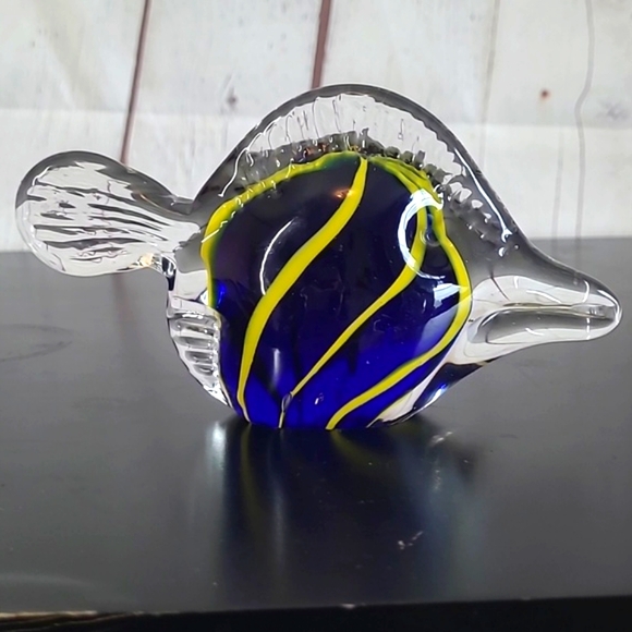 Murano Style Blue Yellow Glass Figurine Angelfish Fish Swordfish Unmarked 6 Inch - Picture 8 of 16